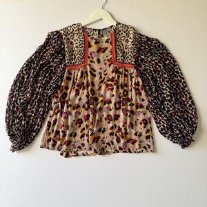 Anthro Blank London Joelle Leopard Print‎ Blouse Size S